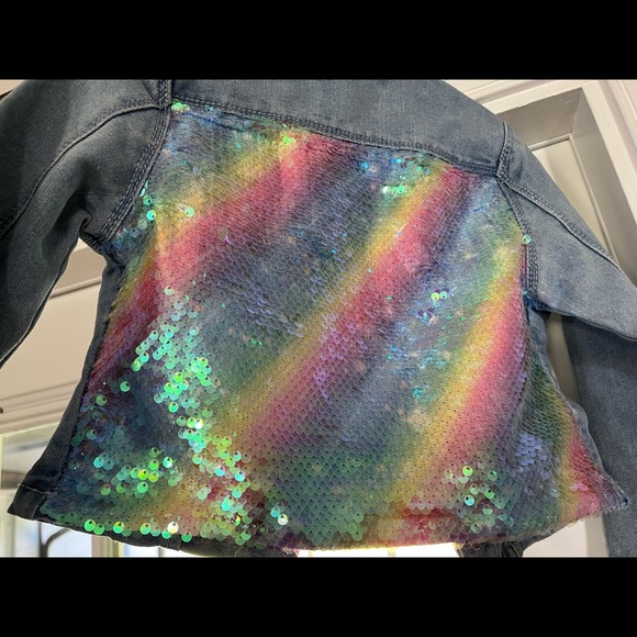 SQUEEZE size 5 Girls Sequined Jean Jacket - Picture 4 of 4